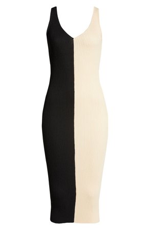 STAUD Dana Colorblock Ribbed Body-Con Midi Dress | Nordstrom