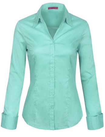 Women's Solid Long Sleeve Button Down Office Blouse Dress Shirt (S-3X) - KOGMO