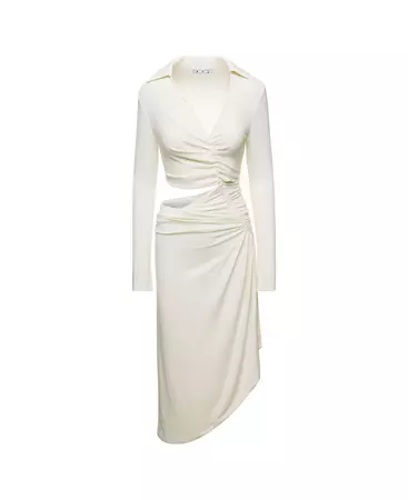 Off-White Midi White Dress With Cut And Gathering Details In Viscose Stretch Woman | italist, ALWAYS LIKE A SALE