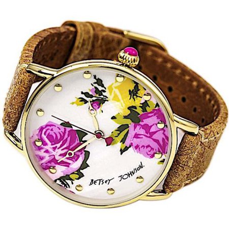 NIB Betsey Johnson Women's Vintage Floral Rose Watch Tan Brown Genuine LEATHER | eBay