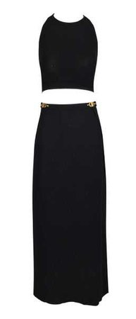 S/S 2000 Christian Dior Gold Buckles Black Crop Top & Skirt Set | My Haute Wardrobe