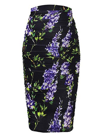 VFSHOW Womens Elegant Ruched Ruffle High Waist Pencil Midi Mid-Calf Skirt 2036 BLK S at Amazon Women’s Clothing store