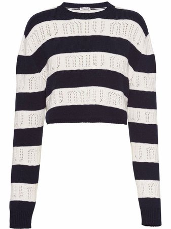Shop Miu Miu logo striped cashmere jumper with Express Delivery - FARFETCH