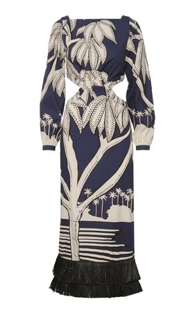 Holistic Jungle Fringe Hem Cotton Midi Dress By Johanna Ortiz | Moda Operandi