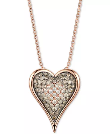 Le Vian Chocolate Diamond Ombré Heart 18" Pendant Necklace (1-1/2 ct. t.w.) in 14k Rose Gold