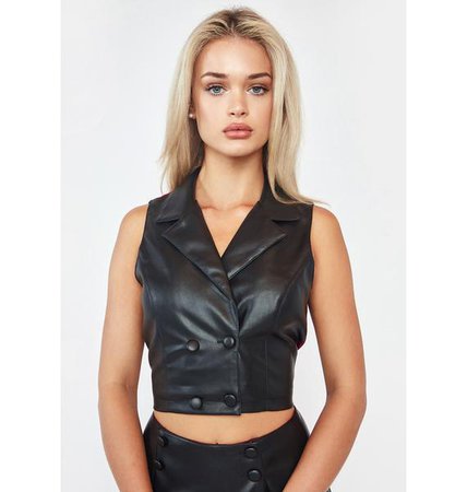 Current Mood Double Breasted Vegan Leather Suit Vest