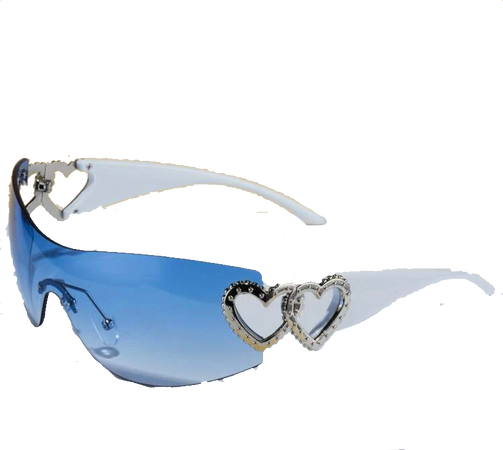 blue and white heart y2k sunglasses