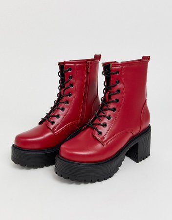 Koi vegan lace up ankle boots in red | ASOS