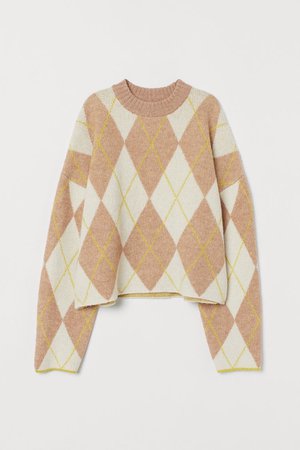 Jacquard-knit Sweater - Beige/argyle | H&M