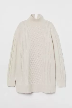 Cable-knit Turtleneck Dress - Light beige melange - Ladies | H&M US