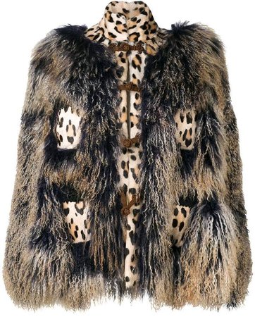 Liska leopard print panel fur jacket
