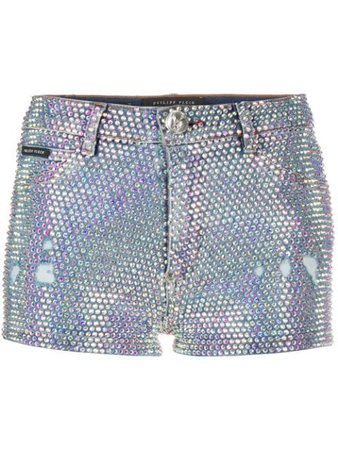 Shop blue Philipp Plein embellished distressed detail shorts with Express Delivery - Farfetch
