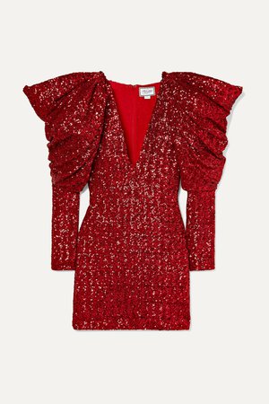 Red Draped sequined chiffon mini dress | Redemption | NET-A-PORTER
