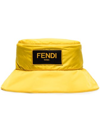 Shop yellow Fendi logo-patch bucket hat with Express Delivery - Farfetch