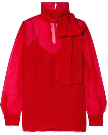 Pussy-bow Georgette Blouse - Red