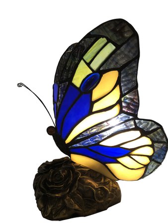 Blue, Yellow and Green Butterfly Accent Lamp, 9 inches — Tiffany Traders