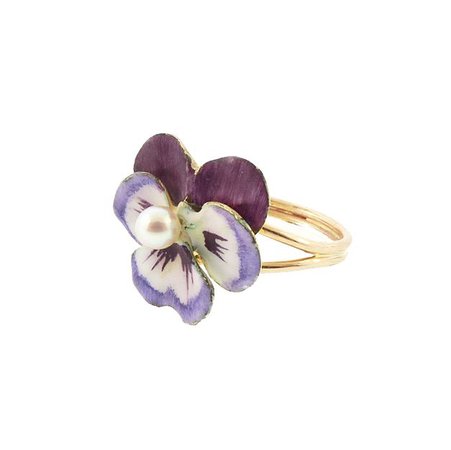 Enameled 14K Gold & Pearl Pansy Conversion Ring (item #1389446, detailed views)