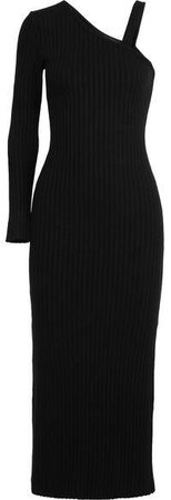 The Range - One-shoulder Ribbed-knit Midi Dress - Black