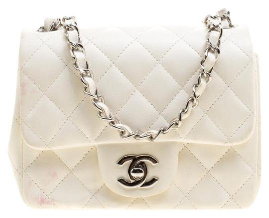 Chanel Classic Flap Quilted Mini Classic Single White Leather Shoulder Bag - Tradesy