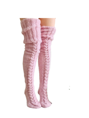 pink knitted thigh high socks stockings