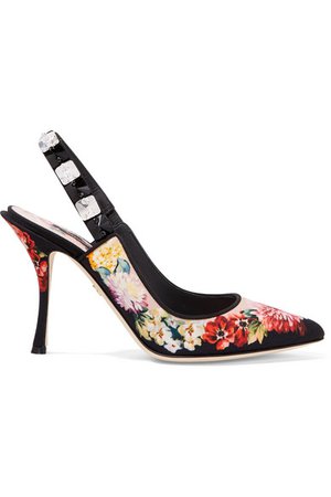 Dolce & Gabbana | Crystal-embellished floral-print cady slingback pumps | NET-A-PORTER.COM