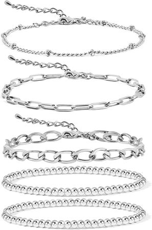 Amazon.com: Silver Beaded Bracelets for Women,Dainty Gold Plated Chain Link Bracelet Stretchable Adjustable Bracelet…: Clothing, Shoes & Jewelry