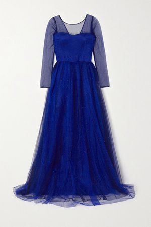 Blue Glittered tulle gown | RASARIO | NET-A-PORTER