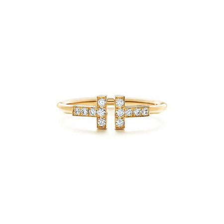 Tiffany T wire ring in 18k gold with diamonds. | Tiffany & Co.