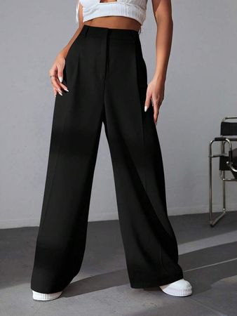 SHEIN EZwear Solid Wide Leg Dress Pants | SHEIN