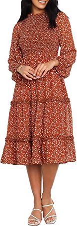 ANRABESS Women's Long Sleeve Crewneck Smocked Boho Dress A-Line Ruffle Frill Tiered Swing Midi Dress at Amazon Women’s Clothing store