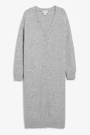 Grey melange long knitted cardigan dress - Brown - Monki WW