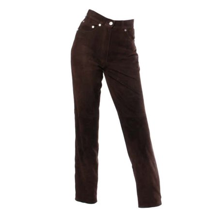 1990s Gucci Vintage Brown Suede Leather High Waisted Pants For Sale at 1stDibs