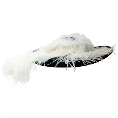 80s Adolfo for Saks 5th Black Velvet Picture Hat w/ Ostrich Plume For Sale at 1stDibs | 5th of black velvet, plume hat, adolf saks