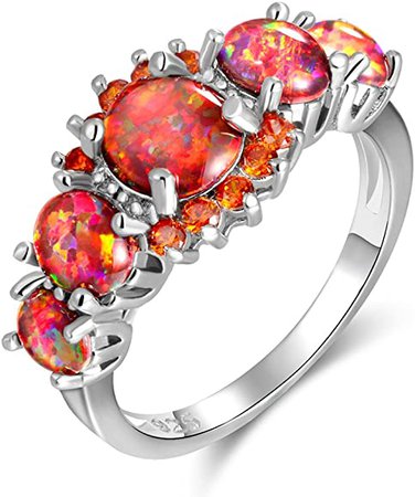 Amazon.com: CiNily Rhodium Plated Created Orange Fire Opal Orange Garnet Women Jewelry Gemstone Ring Size 5: Jewelry