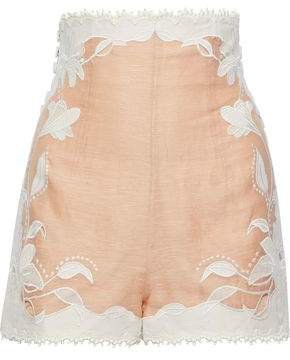 Corsage Lily Button-detailed Embroidered Linen And Silk-blend Shorts