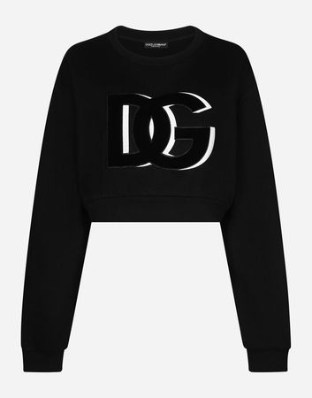 Dolce&Gabbana Cropped jersey sweatshirt with DG logo patch