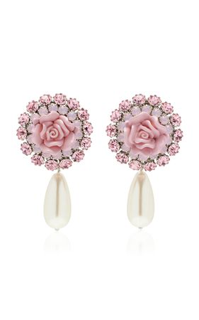 Alessandra Rich Women's Rose Pearl Earrings In Pink | ModeSens