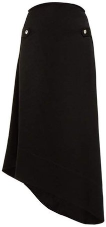 Asymmetric Crepe Midi Skirt - Womens - Black