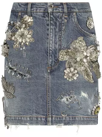 Dolce & Gabbana Embellished patchwork-denim Miniskirt - Farfetch