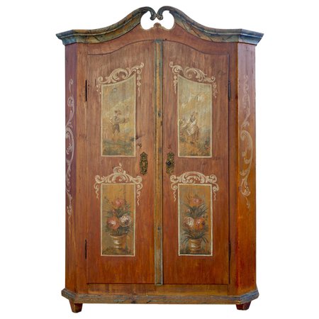 19th Century Floral and Fruit Painted Handpainted Two Doors Wardrobe, 1828 at 1stDibs