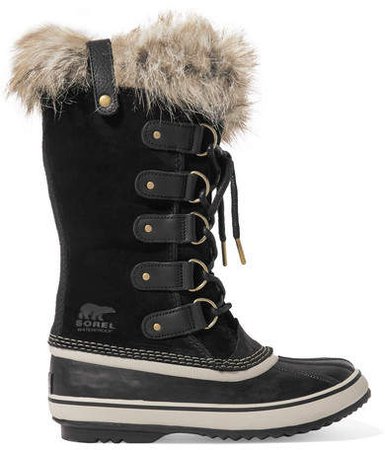 Joan Of Arctic Faux Fur-trimmed Waterproof Suede And Rubber Boots - Black