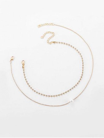 Alloy Faux Pearl Rhinestone Double Layered Necklace In GOLD | ZAFUL