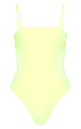 Neon Yellow Straight Neck Cami Bodysuit | PrettyLittleThing USA