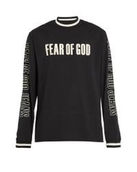 Fear Of God Synthetic Long-sleeved Logo-print Mesh-jersey T-shirt in Black for Men - Lyst