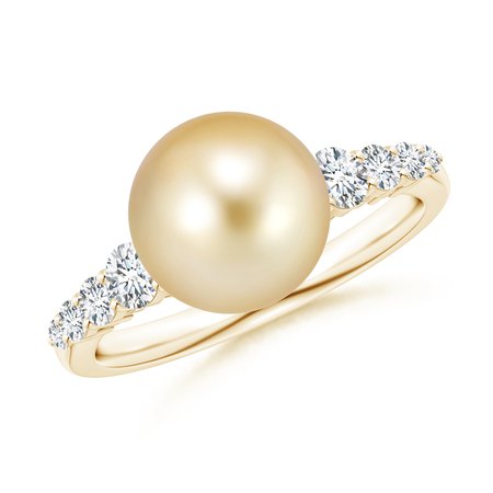 Golden South Sea Pearl Ring with Graduated Diamonds
