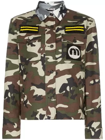 Miu Miu Contrast Collar Patch Embroidered Military Jacket - Farfetch