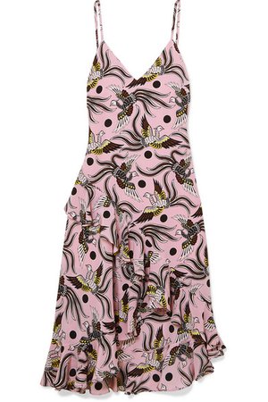 KENZO | Ruffled printed silk-crepe midi dress | NET-A-PORTER.COM