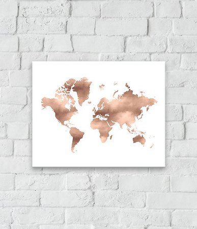 Rose Gold World Map World Map Poster Travel Nursery Art | Etsy