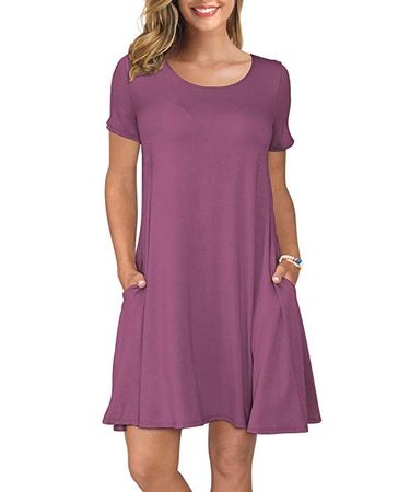 KORSIS Women's Summer Casual T Shirt Dresses Short Sleeve Swing Dress Pockets at Amazon Women’s Clothing store