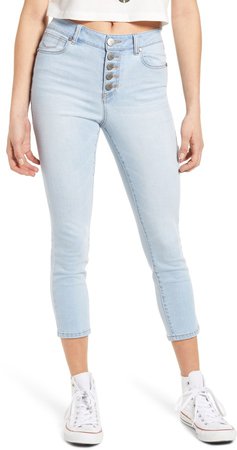 High Waist Button Fly Crop Skinny Jeans